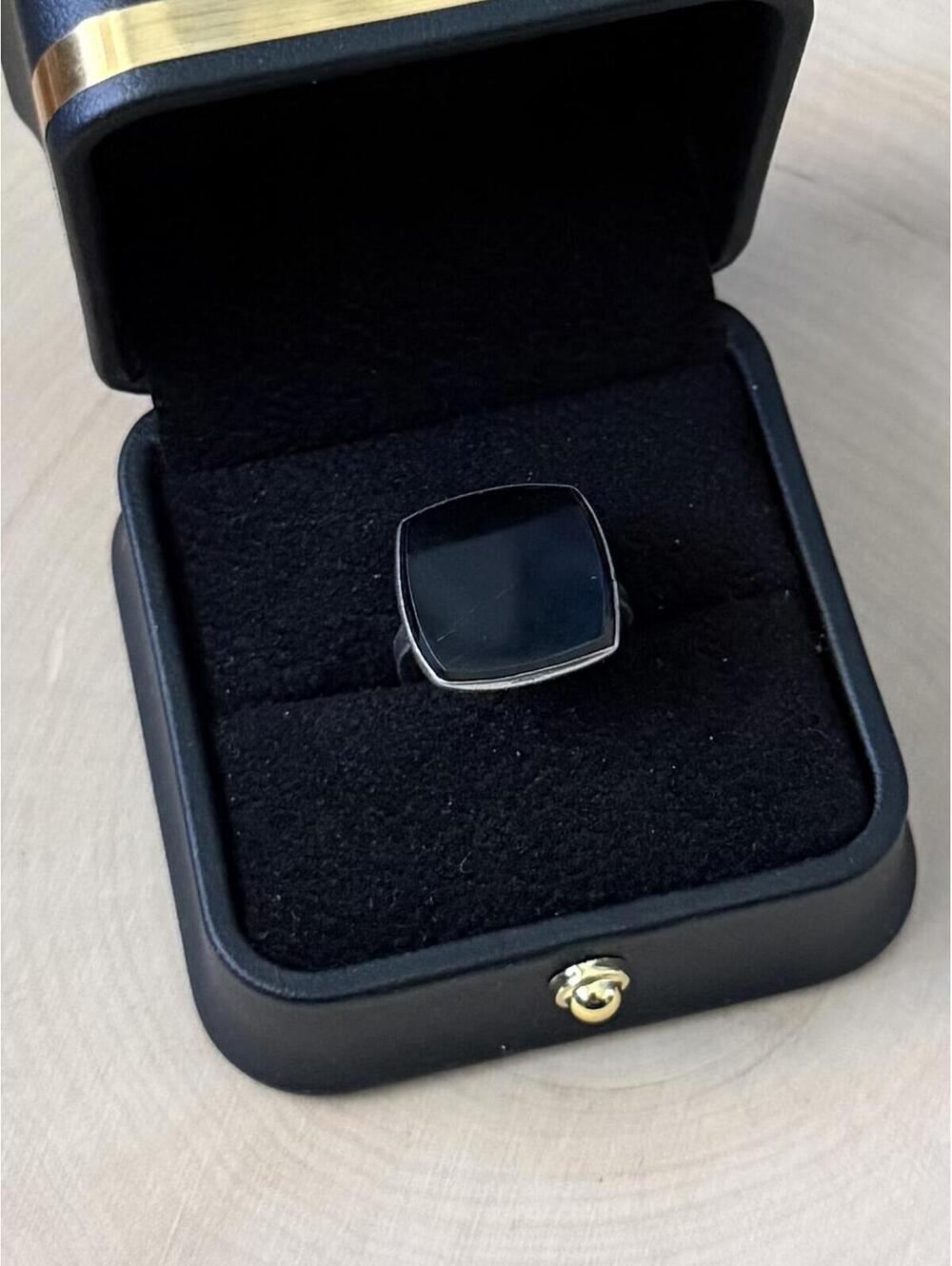 Vintage Sterling Silver Bezel Set Flat Black Onyx Rounded Square Ring US 4.5